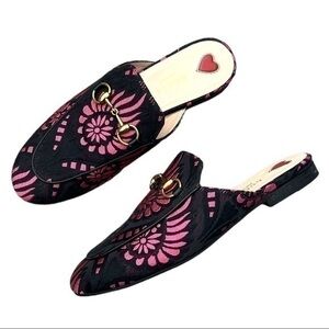 GUCCI Princetown Pink and Black Printed Fabric Mules Size 36